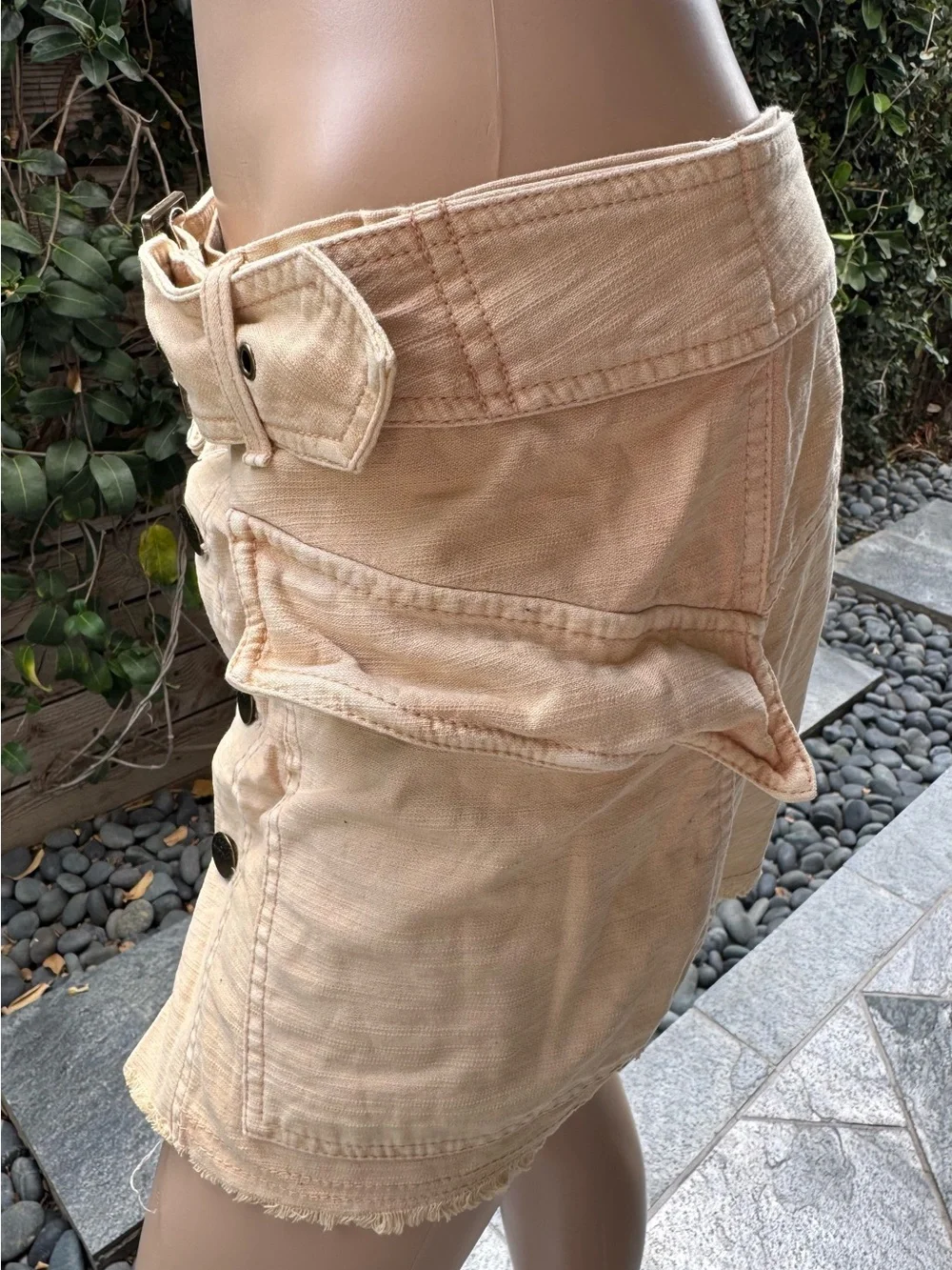 Free People Beige Button-Front Mini Skirt with Belt